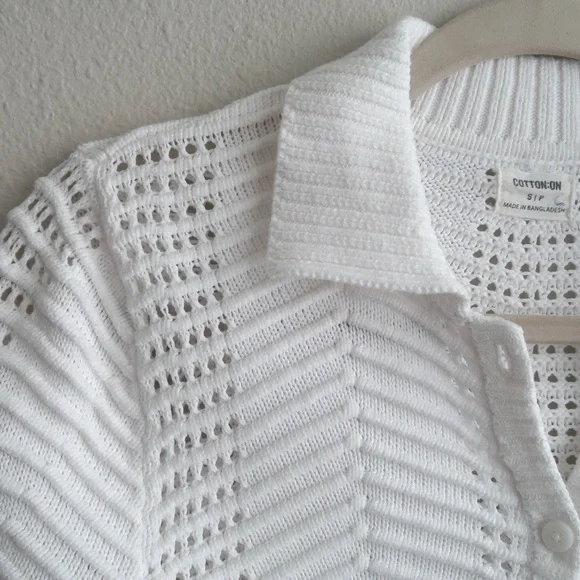 Cotton On White Cropped Pointelle Knit Button Cardigan - Picture 8 of 14